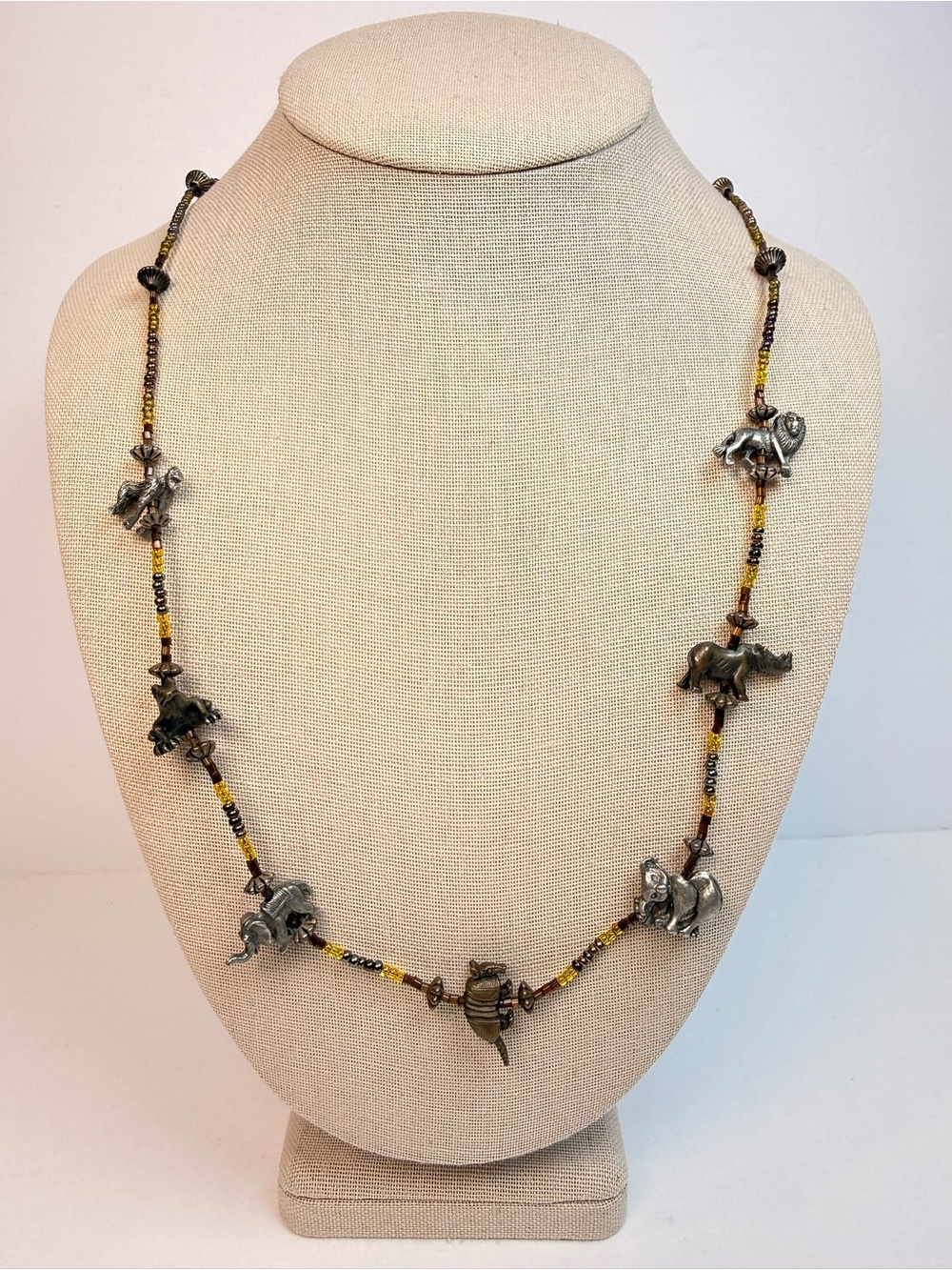 Boho Elephant Charm Beaded Necklace in Yellow and Black